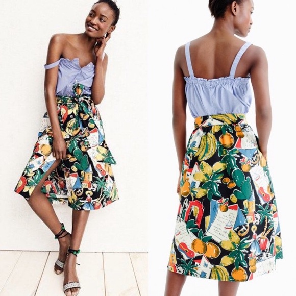J. Crew Dresses & Skirts - J Crew postcard print button down skirt w pockets